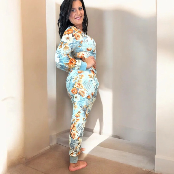 Shirley & Stone Blue‎ Boho Floral Blue Lounge Pajama Set for Women comfortable - Picture 3 of 12